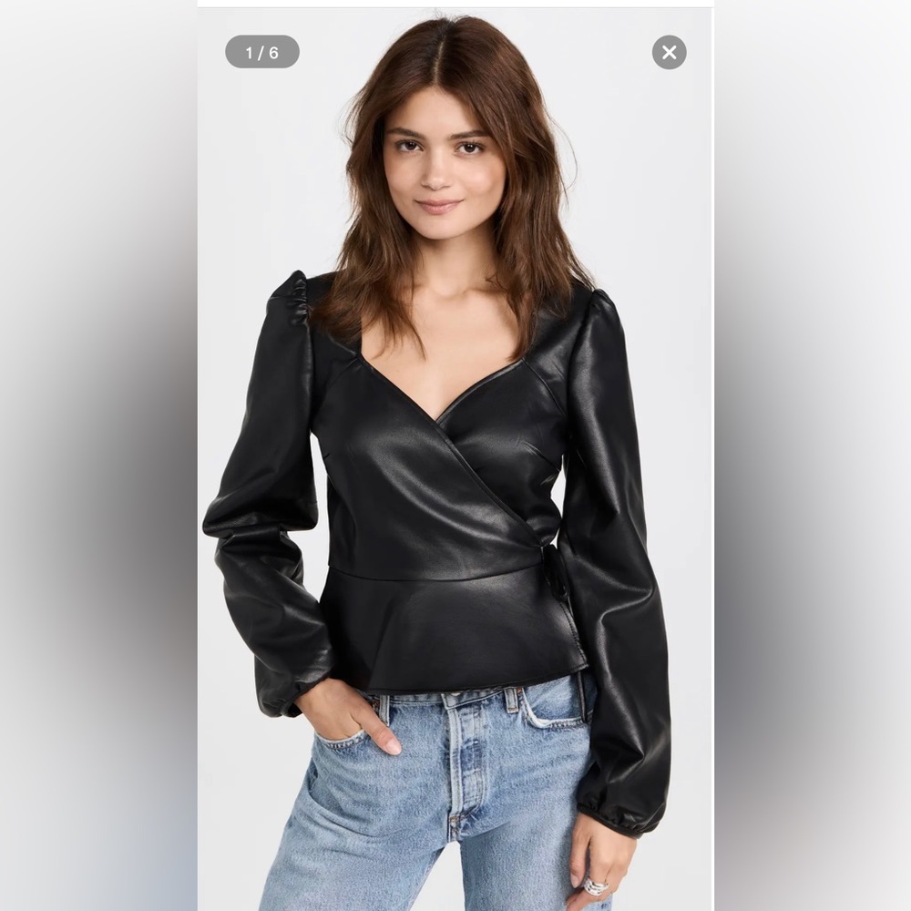 WAYF Faux Leather Wrap Top